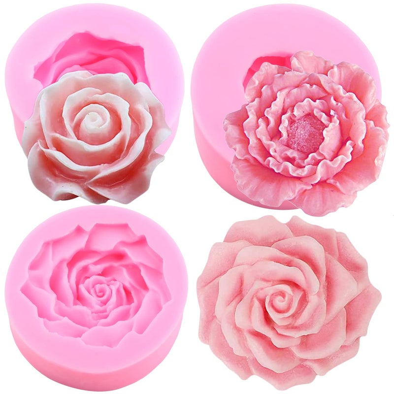 Zixiang Bloom 3D Rose Flower Silicone Mold Peony Flower Fondant Molds For Cake Decorating Soap Candle Making Candy Chocolate Polymer Clay Gum Paste Set Of 3 - Image 1